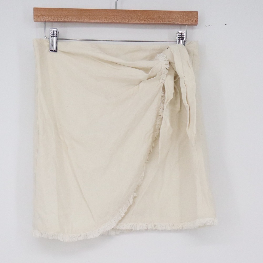 4SI3NNA Skirt Womens S Cream Frayed Wrap Mini Excellent